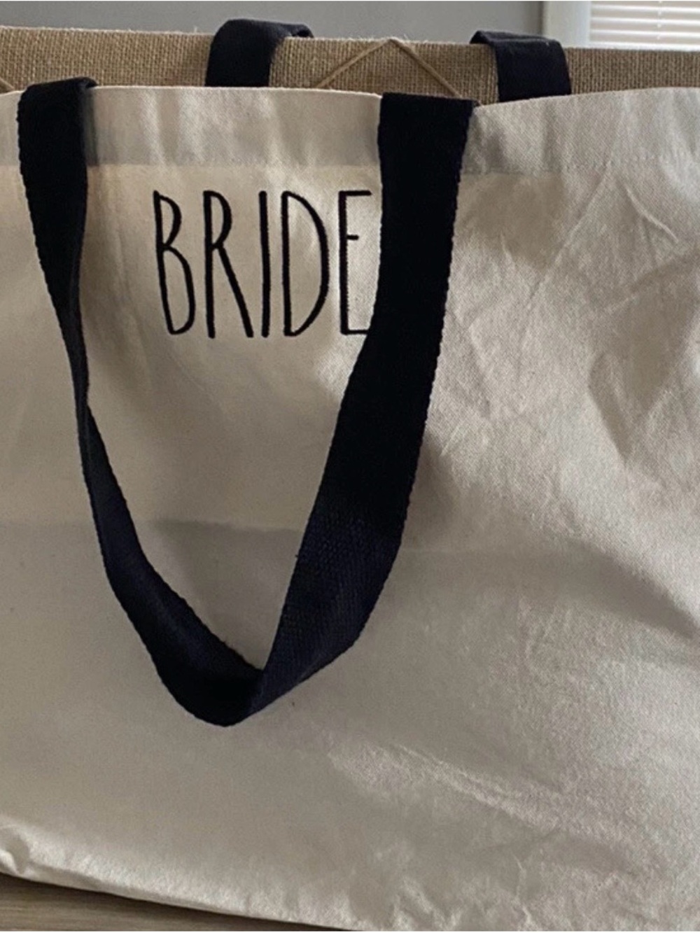 Rae Dunn White Canvas 'BRIDE' Tote with Black Handles